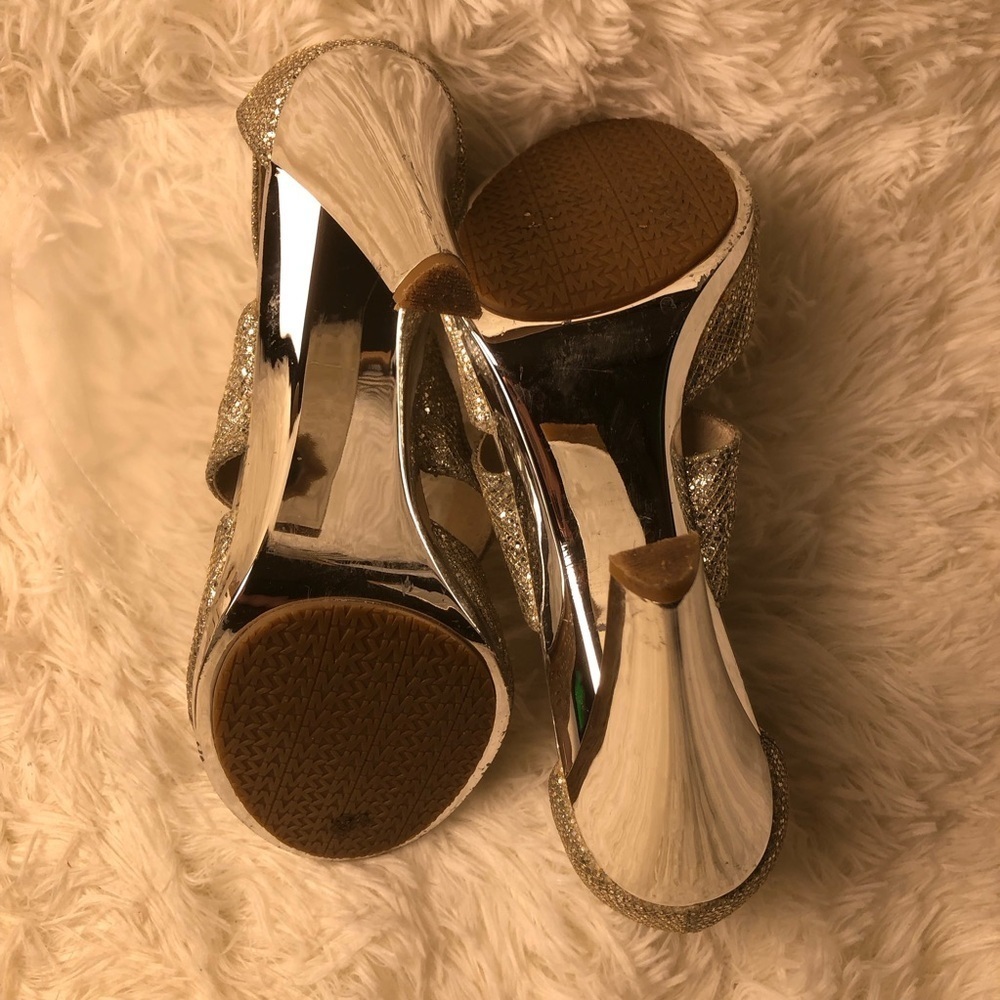 Michael Kors Silver Glitter High Heel Sandals - Picture 15 of 16